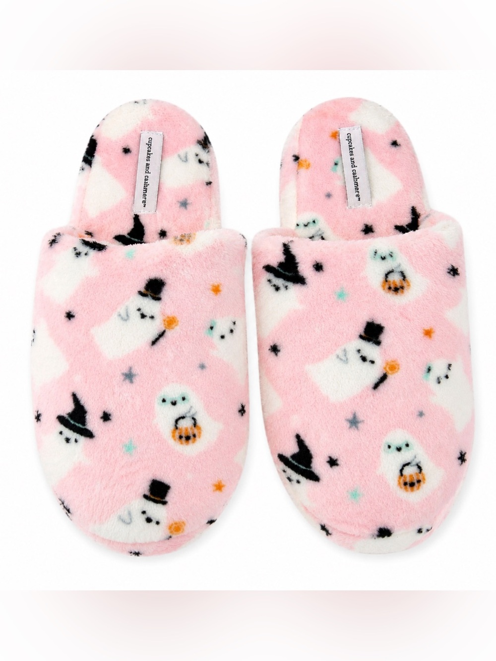 cupcakes & cashmere Pink Plush Kids Ghost Print Slip-On Slippers